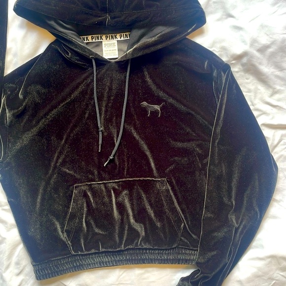 Pink Victoria's Secret Velvet Hoodie - Black , XS (Fits Small - Picture 3 of 15